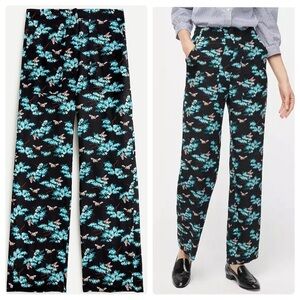 J. Crew SILK Straight-Leg Pant in Botanical Bees Print - Blue Black size 2